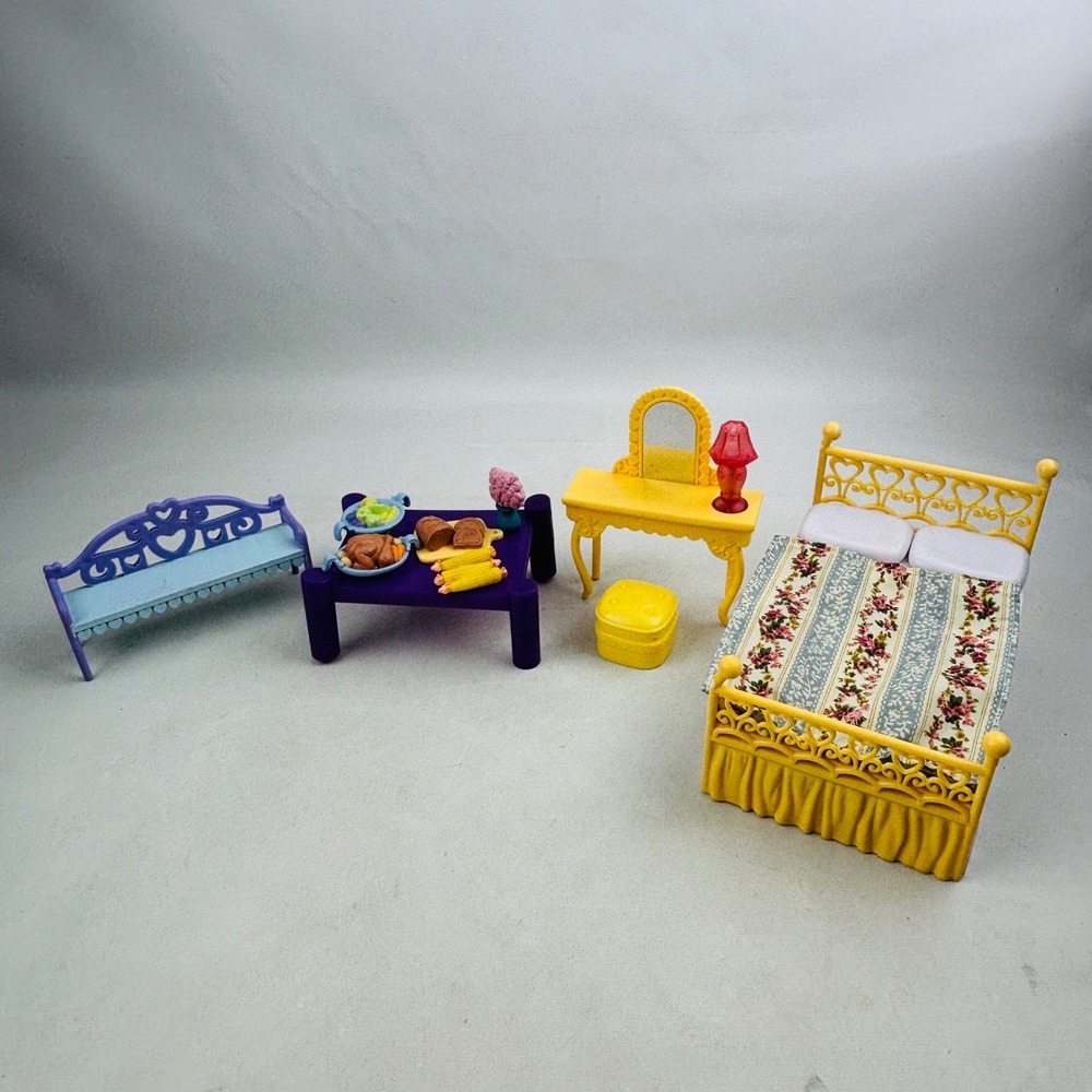 Caring Corners Dollhouse Furniture Lot Bed Vanity Bench Food Caring Corners